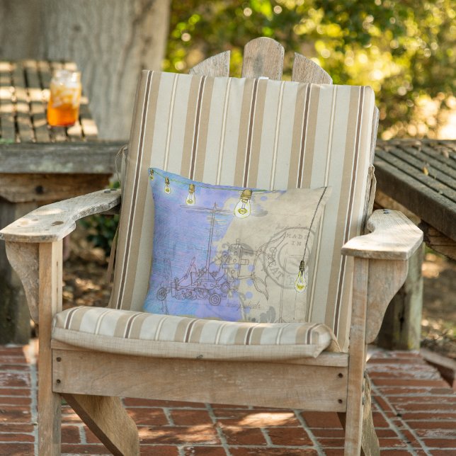 Steampunk Mechanical Edison Light Bulb Architect Outdoor Pillow (Creator Uploaded)