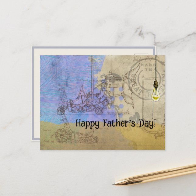 Steampunk Mechanical Edison Light Bulb Architect Postcard (Front/Back In Situ)