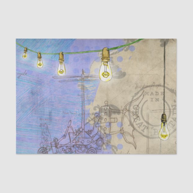 Steampunk Mechanical Edison Light Bulb Architect Tissue Paper (Front)