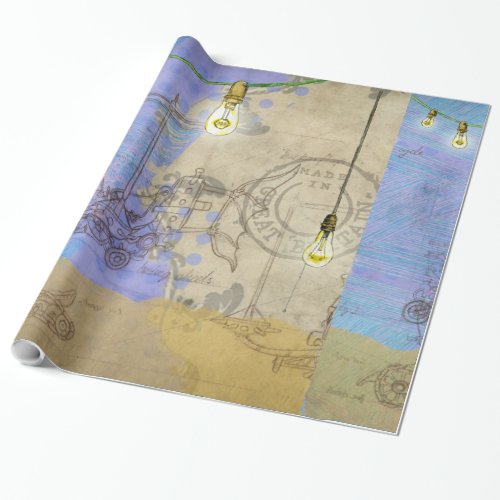 Steampunk Mechanical Edison Light Bulb Architect Wrapping Paper