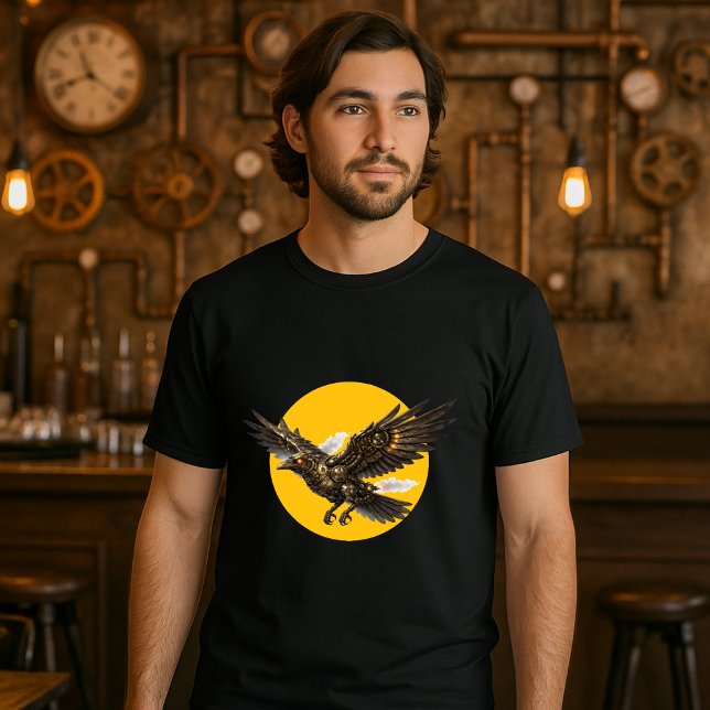 Steampunk Mechanical Flying Crow over Full Moon T-Shirt (Creator Uploaded)