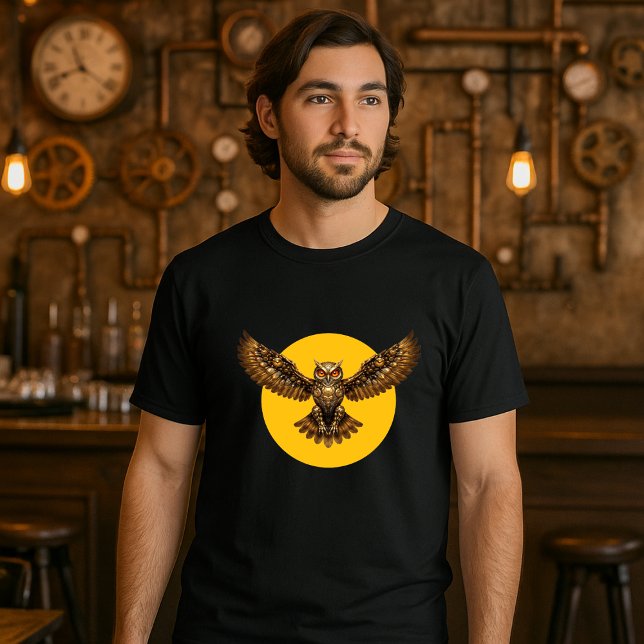 Steampunk Mechanical Flying Owl over Full Moon T-Shirt (Creator Uploaded)