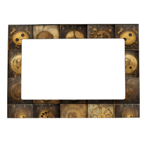 Steampunk Mechanical Gear Tile Pattern Gold Bronze Magnetic Frame