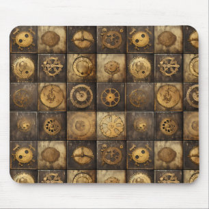 Steampunk Mechanical Gear Tile Pattern Gold Bronze Mouse Pad