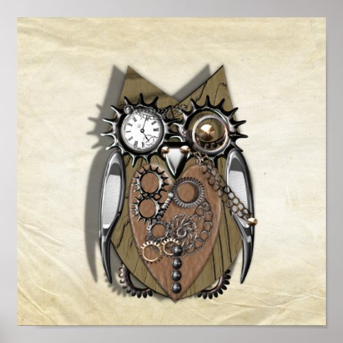 Steampunk Mechanical Gears Owl Poster