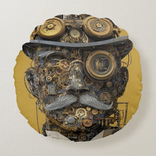 Steampunk Mechanical Gentleman Round Pillow (Front)