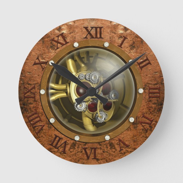 Steampunk Mechanical Heart Round Clock (Front)