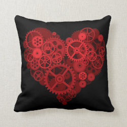 steampunk mechanical heart throw pillow