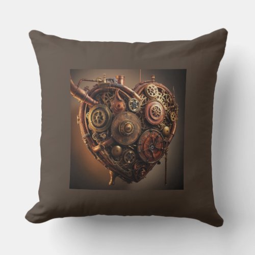 Steampunk Mechanical Heart Throw Pillow