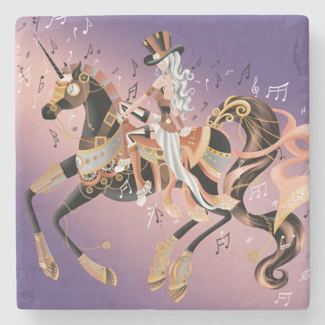 Steampunk Mechanical Horse & Lady Coaster (Front)