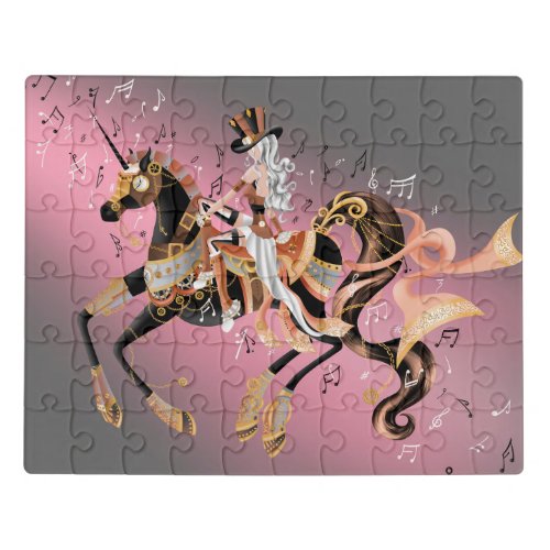 Steampunk Mechanical Horse  Lady PinkGray Puzzle