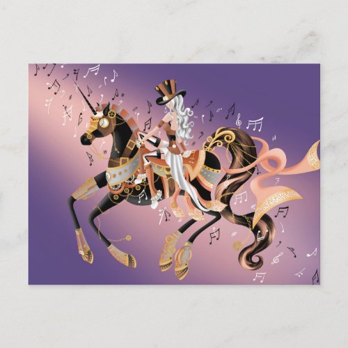 Steampunk Mechanical Horse  Lady Purple  Postcard