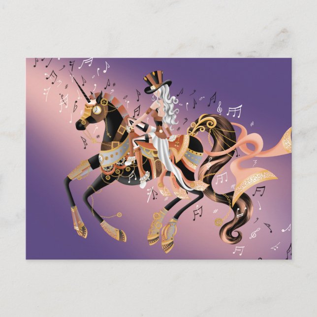Steampunk Mechanical Horse & Lady Purple  Postcard (Front)