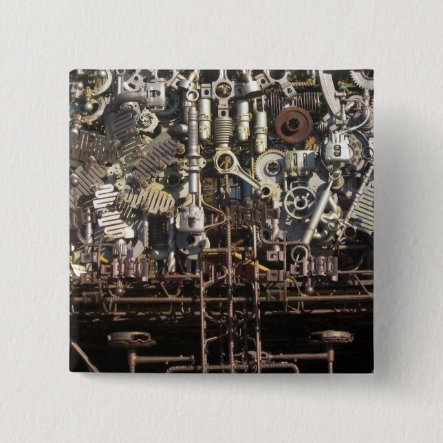 Steampunk mechanical machinery machines button (Front)