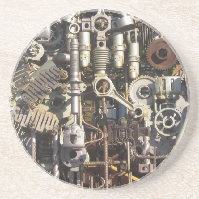 Steampunk mechanical machinery machines drink coaster (Front)