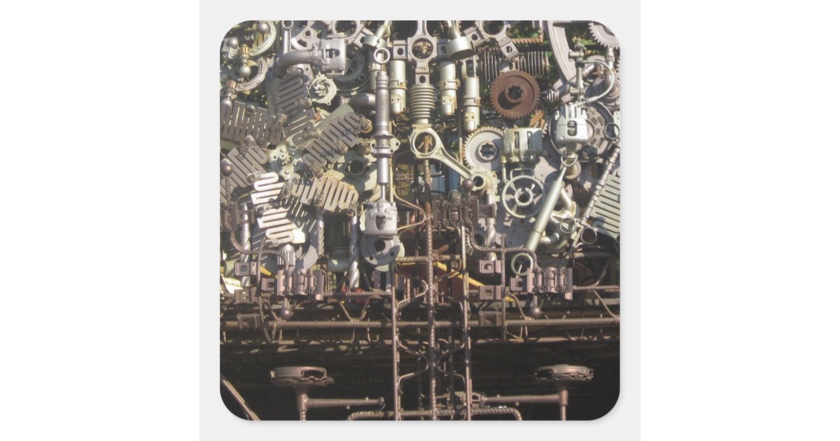 Steampunk mechanical machinery machines square sticker | Zazzle