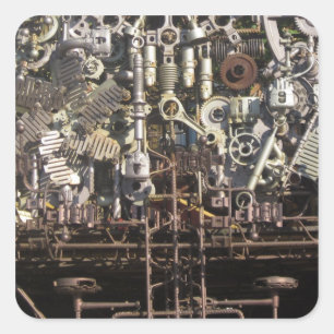 Steampunk mechanical machinery machines square sticker