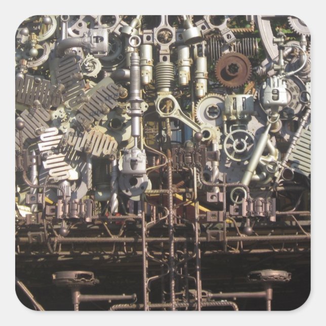 Steampunk mechanical machinery machines square sticker (Front)