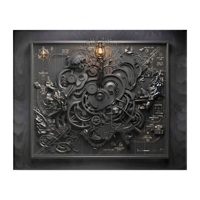 ​Steampunk Mechanical Map Acrylic Wall Art (Front)