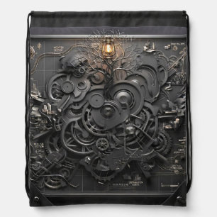 Steampunk Mechanical Map Drawstring Backpack