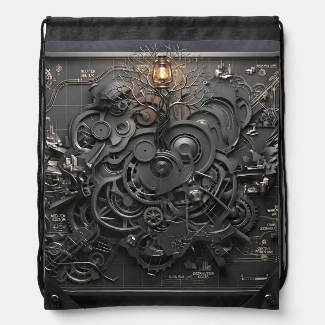 Steampunk Mechanical Map Drawstring Backpack (Front)