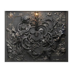Steampunk Mechanical Map Wall Art