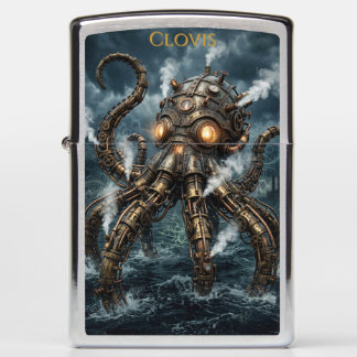 Steampunk Mechanical Octopus Rising From Ocean Zippo Lighter