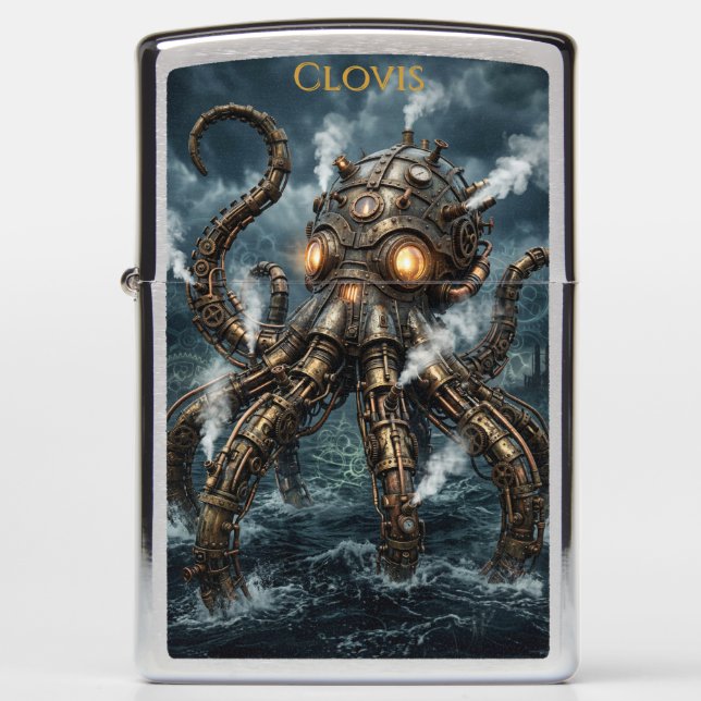  Steampunk Mechanical Octopus Rising From Ocean  Zippo Lighter (Front)