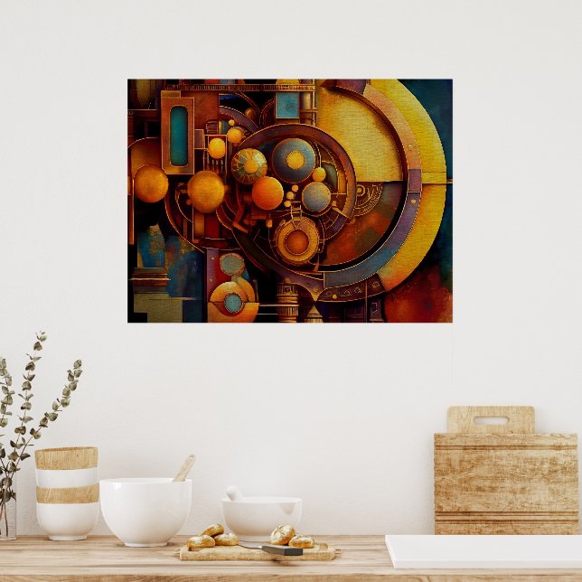 Steampunk Mechanical Orb Composition Poster (Kitchen)