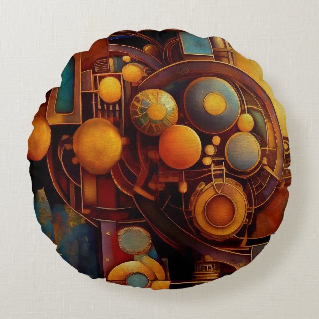 Steampunk Mechanical Orb Composition Round Pillow (Front)