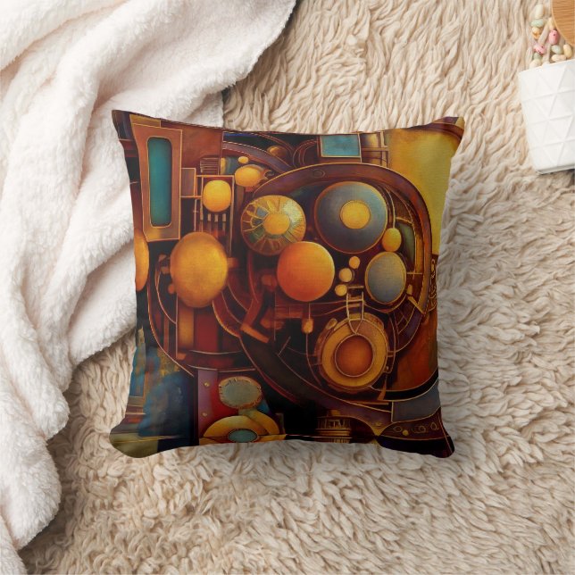 Steampunk Mechanical Orb Composition Throw Pillow (Blanket)