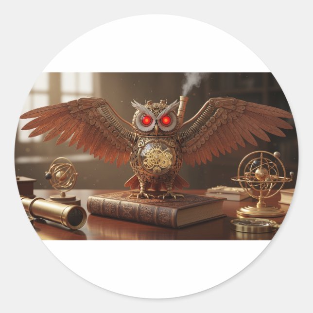 Steampunk Mechanical Owl Classic Round Sticker (Front)