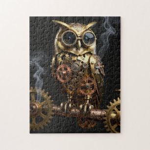 Steampunk Mechanical Owl on Clockwork Branch Art Jigsaw Puzzle