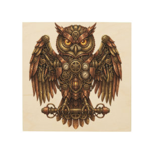 Steampunk Mechanical Owl Vintage Wood Wall Art Pla