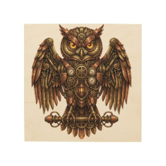 Steampunk Mechanical Owl Vintage Wood Wall Art Pla