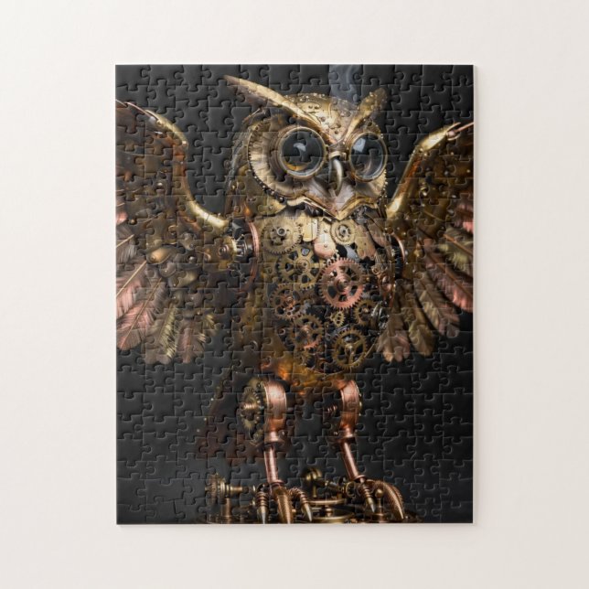 Steampunk Mechanical Owl with Spread Wings Art Jigsaw Puzzle (Vertical)