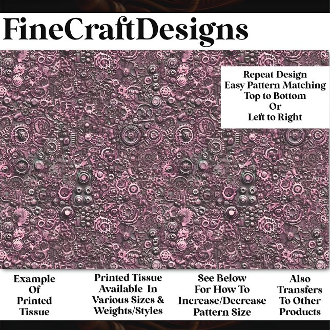 Steampunk Mechanical Pattern Pink BN1 Decoupage   Tissue Paper (Creator Uploaded)