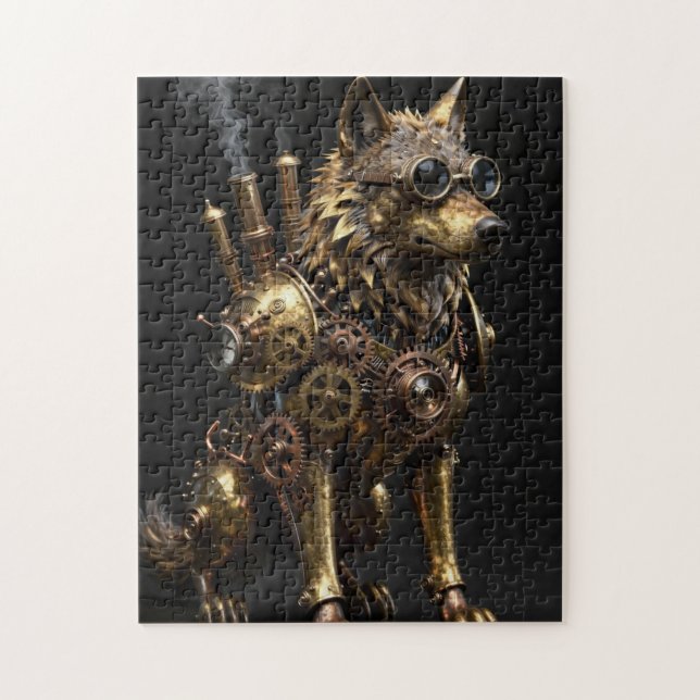 Steampunk Mechanical Sitting Wolf Art Jigsaw Puzzle (Vertical)