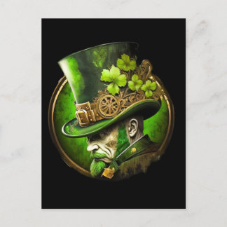 Steampunk Mechanical Top Hat St. Patrick’s Day Man Postcard