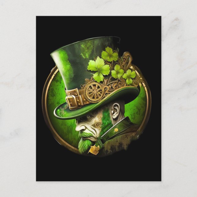 Steampunk Mechanical Top Hat St. Patrick’s Day Man Postcard (Front)