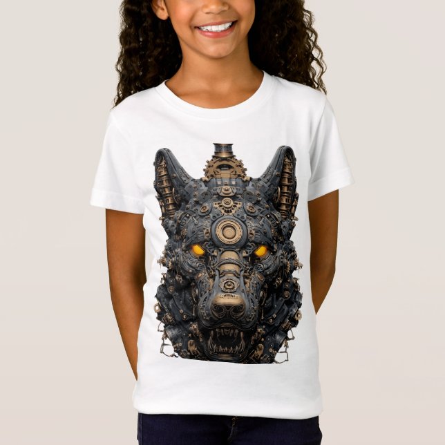 Steampunk Mechanical Wolf Head - Cyberpunk Robot A T-Shirt (Front)