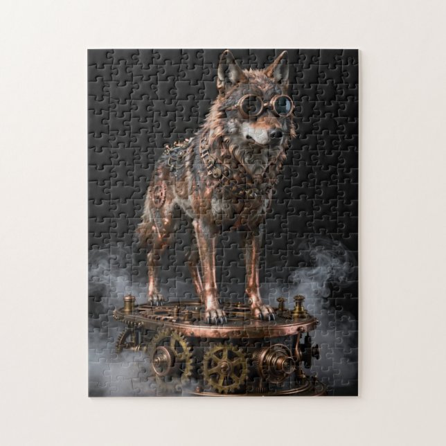 Steampunk Mechanical Wolf on Gears Jigsaw Puzzle (Vertical)