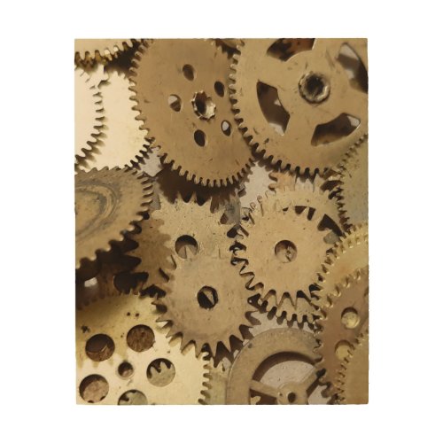 Steampunk mechanism equipment industry gears wood wall art