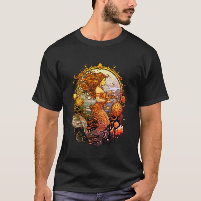 Steampunk Mermaid Image on a Black SS T-Shirt (Front)