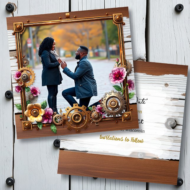 Steampunk Metal and Wood Personalized Wedding Save The Date (Creator Uploaded)