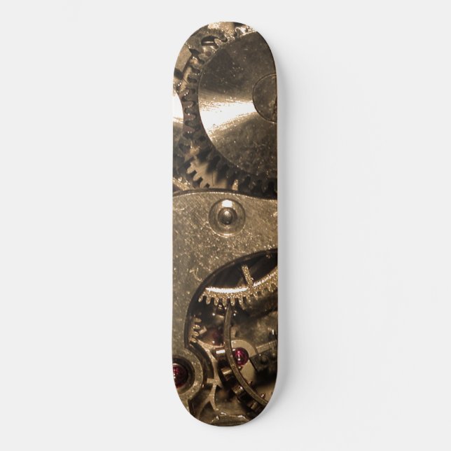Steampunk Metal Clock Gears Skateboard Deck (Front)
