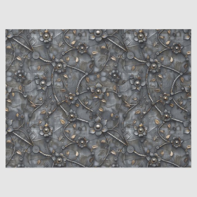 Steampunk Metal Flower Pattern for Decoupage Tissue Paper (Front)