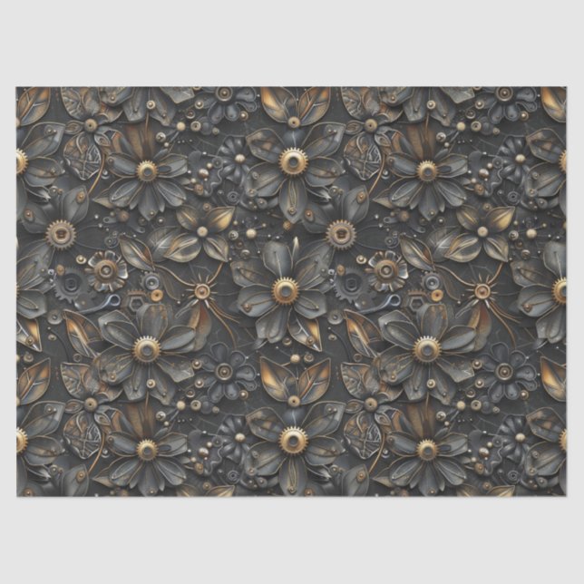 Steampunk Metal Flower Vine Pattern for Decoupage Tissue Paper (Front)