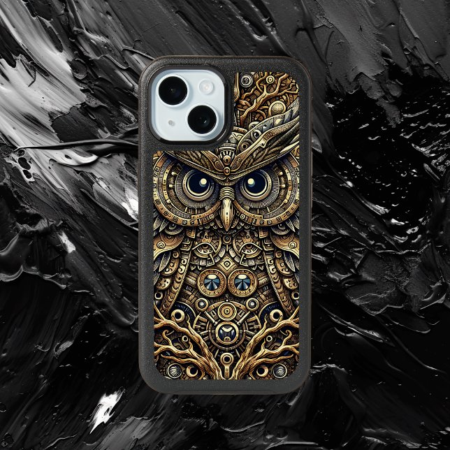Steampunk Metal Gears and Owl  iPhone 15 Case (Creator Uploaded)