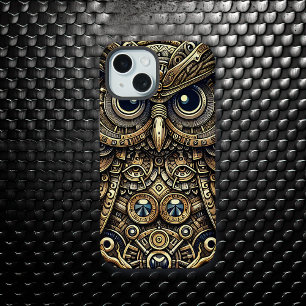 Steampunk Metal Gears and Owl iPhone 15 Case